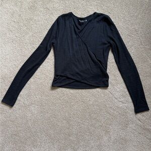 Abercrombie & Fitch Black Wrap-Front Long Sleeve Top